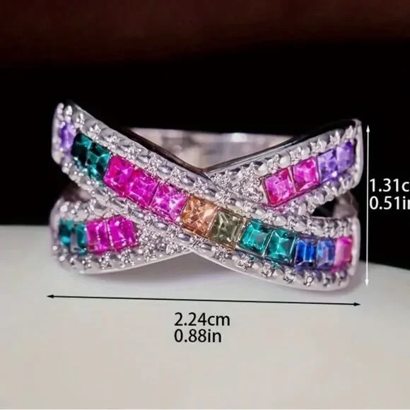 🩷 NEW stunning colorful crystal crisscross ring 🩷 - Picture 6 of 7